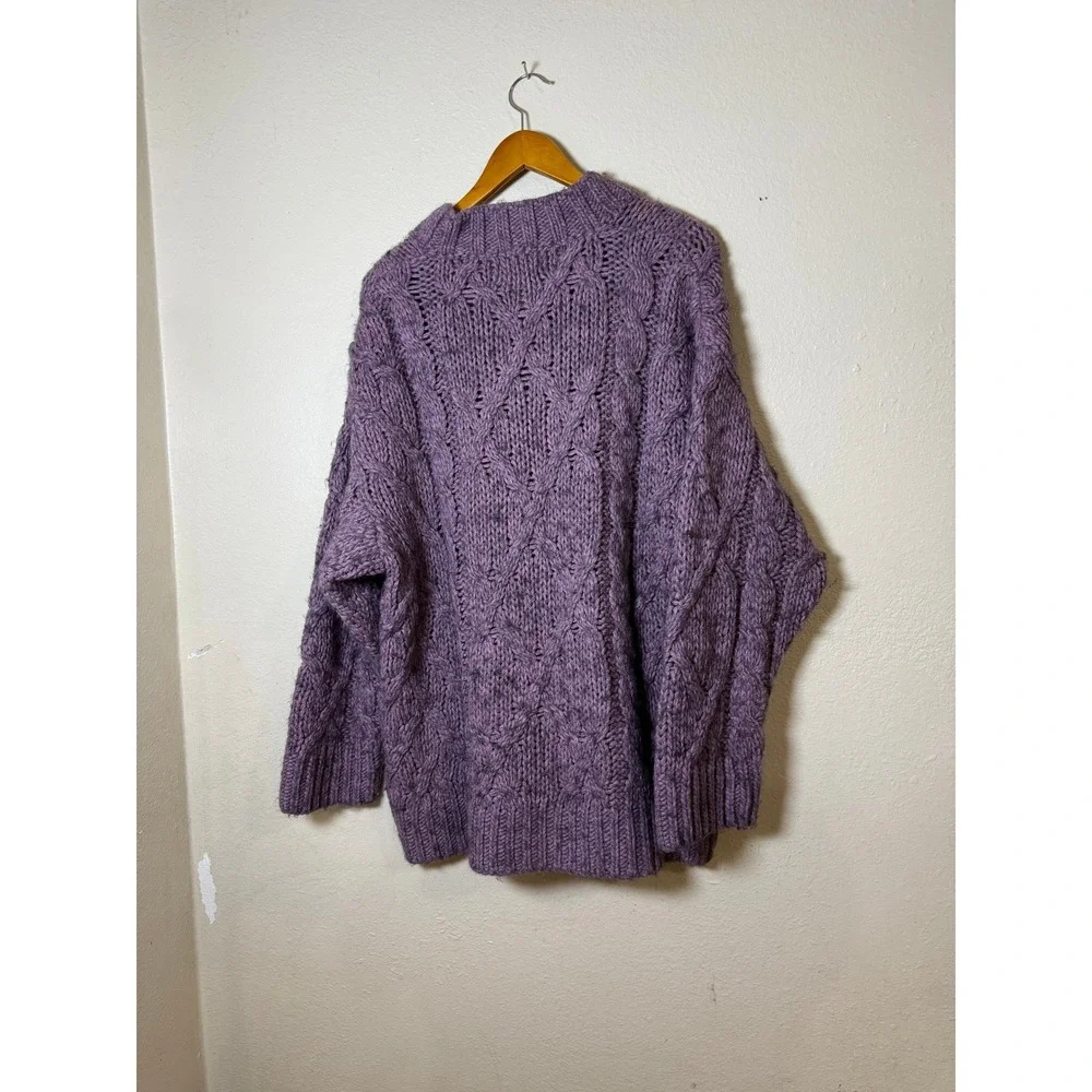Zara Man Men Sweater Medium Purple‎ Wool Alpaca Blend Cable Knit Italian Yarn